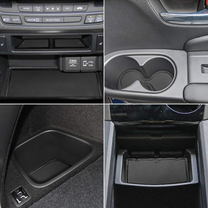 Auovo Anti Dust Door Mats for Honda Passport Accessories 2019-2023 Interior Custom Fit Door Compartment Cup Holder Center Console Mats Inserts (28pcs/Set) (Black Trim) - Image 3